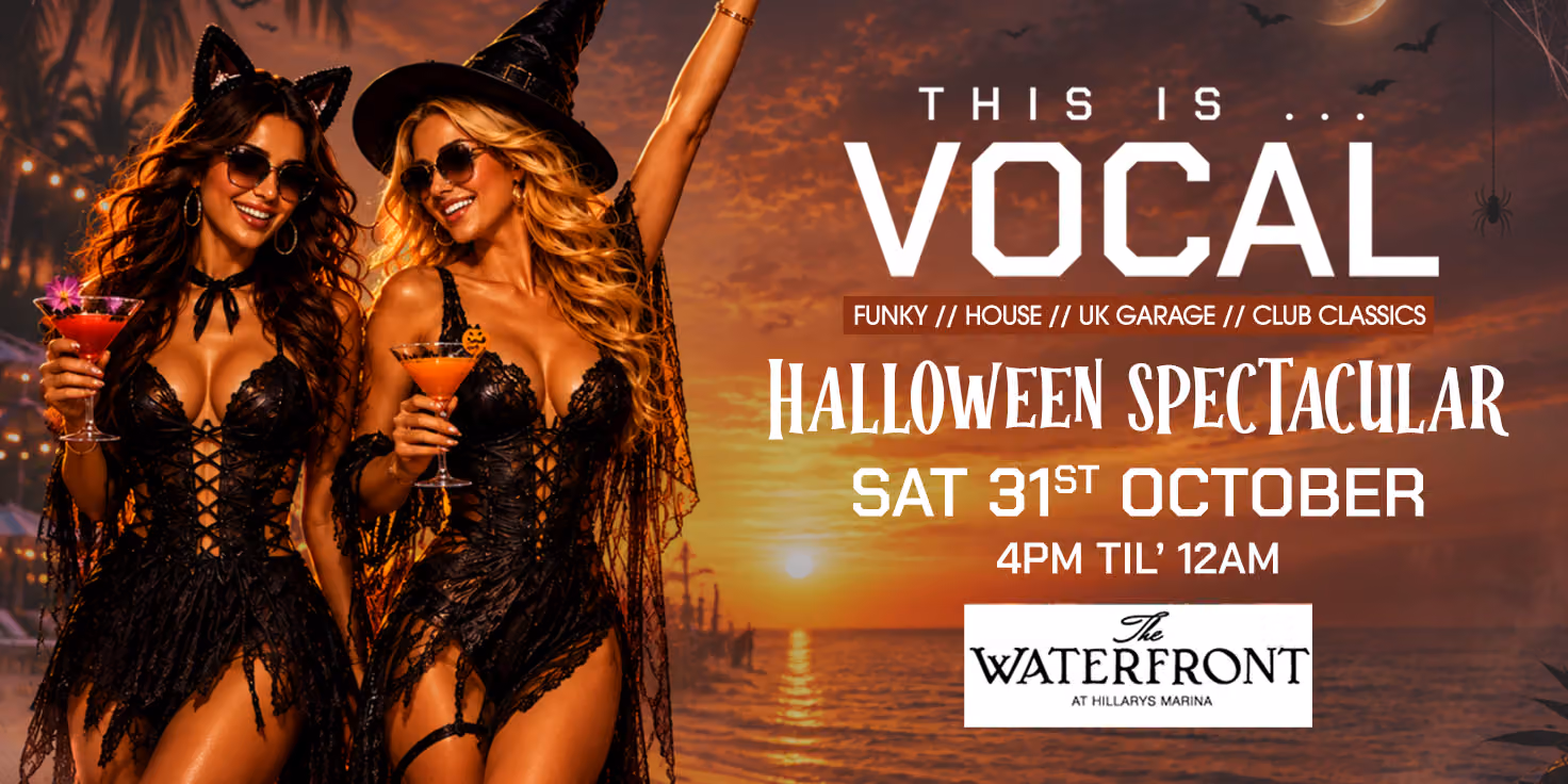 This Is… Vocal — Halloween Spectacular at The Waterfront at Hillarys Marina on Saturday 31 October 2026, 4PM to 12AM, featuring Ricky T vs JoNisha with a Funky House Fiesta